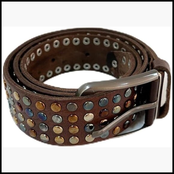 Studded Leather Belt Adjustable Genuine Leather with Metal Studs main image 3